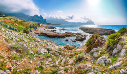 Wall Mural - Outstanding seascape of Isolidda Beach near San Vito cape.