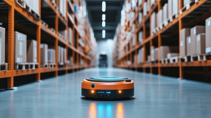 Wall Mural - an advanced robotic system automating inventory management in a modern warehouse environment for eff