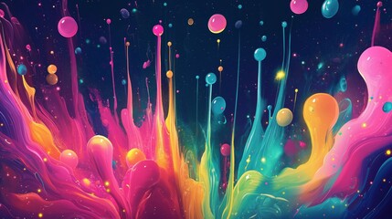 Wall Mural - Explosive burst of colorful liquid splashes in cosmic abstract background