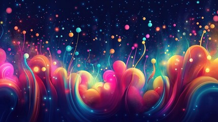 Wall Mural - Futuristic cosmic explosion of colorful liquid spheres in surreal universe
