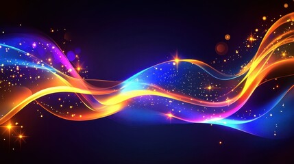 Wall Mural - high-energy abstract background featuring glowing neon blue and violet waves with golden streaks.
