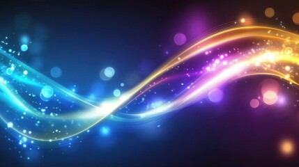 Wall Mural - high-energy abstract background featuring glowing neon blue and violet waves with golden streaks.