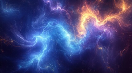 Wall Mural - high-energy abstract background featuring glowing neon blue and violet waves with golden streaks.