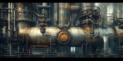Wall Mural - industrial scene featuring gas pipes and pressure systems in a dynamic urban environment