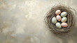 © THUA - charming Easter nest filled with pastel colored eggs
