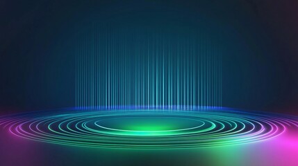 Wall Mural - a glowing neon green gradient with abstract light ripples