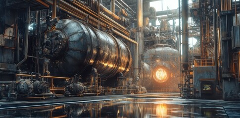 Wall Mural - industrial scene featuring gas pipes and pressure systems in a dynamic urban environment