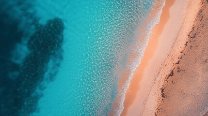  Aerial View of Turquoise Waves Meeting a Sandy Beach