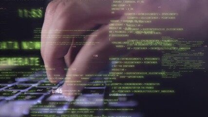 Man working on digital tablet with graphic user interface hologram showing concepts of big data science technology. Open source code programmer. Futuristic abstract 3d rendering.