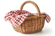 © itchaznong - Picnic basket with red checkered cloth outdoor setting still life natural light close-up leisure