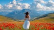 © Letitia - Woman in white dress in vibrant poppy field