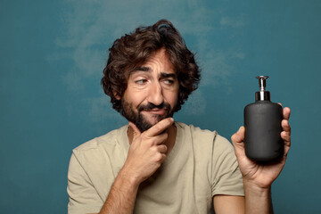 Sticker - young adult bearded man with a soap dispenser