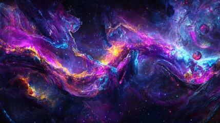 Vibrant Nebula Cosmic Landscape Purple Blue and Gold Galaxy Art