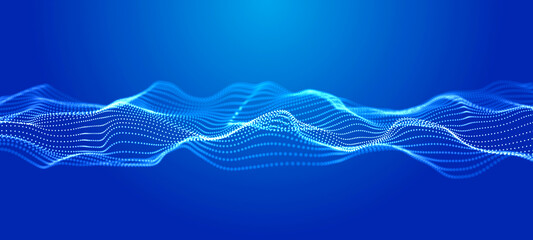 Wall Mural - abstract blue futuristic background. technological wave of information data flow. 3d rendering.
