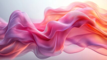 Poster - Abstract pink and orange flowing fabric against a soft gradient background, fluid motion and elegance concept