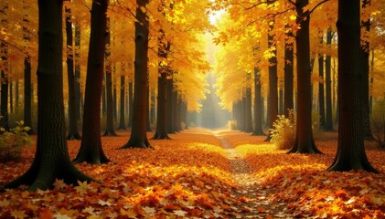 Wall Mural - a carpet of golden aspen leaves blankets the forest floor, fall, orange