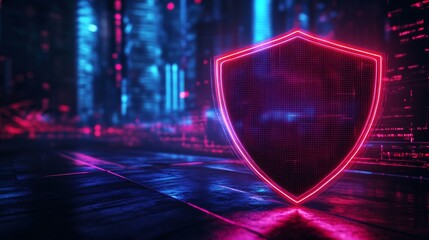 Aufkleber - Futuristic neon shield with digital background in vivid colors, representing cybersecurity. Protection and digital security concept