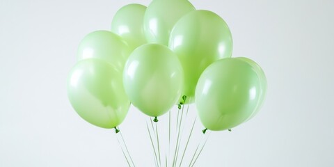 Wall Mural - Cluster of light green balloons floating against a soft white background