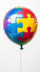 Wall Mural - Multicolored puzzle piece balloon on white background. Adult Autism Awareness Day