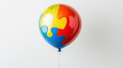 Wall Mural - Colorful puzzle piece balloon against white background. Autism Acceptance Day