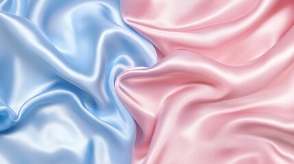 Poster - Elegant waves of blue and pink silk fabric, soft and luxurious texture. Fashion and textile design concept