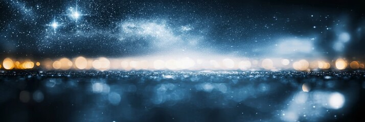 Wall Mural - the sci-fi background material depicts a starry sky with a wide blue nebula, incorporating various t