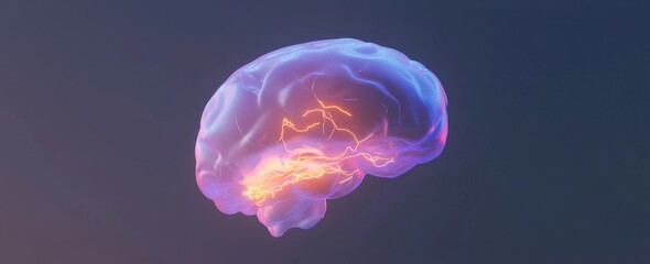 The concept of future technologies and AI is illustrated by a double exposure creative hologram of a human brain microchip