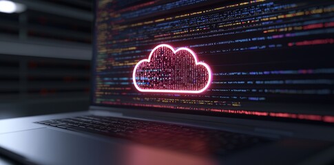 A detailed view of a cloud computing interface displayed on a laptop screen highlighting the process of uploading files to remote servers with abundant space for