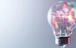© neiros - A light bulb representing eco-friendly and creative environmental concepts is set against a green background with a futuristic technological network