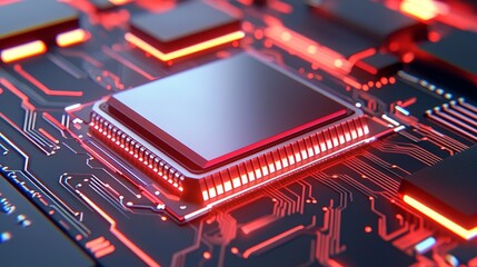An abstract representation of circuitry technology in electronic computer hardware, set against a backdrop of a circuit board
