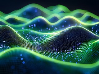 Wall Mural - radiant neon ripple effect in shades of green and blue with futuristic serenity