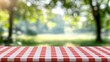 © vetrana - Charming summer picnic scene featuring a red and white checkered tablecloth in a lush green park
