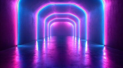 Wall Mural - sleek neon geometric backdrop with intersecting glowing lines in blue and magenta