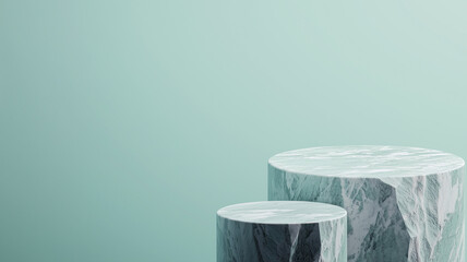 Poster - Marble pedestals on mint green minimal background, clean and modern