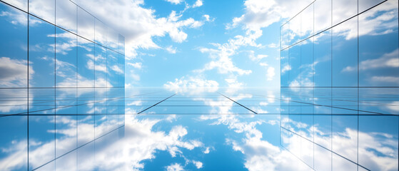 Poster - Reflective glass surfaces create perfect mirror effect of cloudy sky