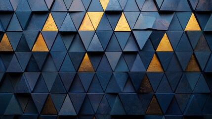 A dark background serves as the foundation for a futuristic, high-tech visual, complete with a triangular block structure and a wall texture characterized by a 3D triangle tile pattern, all presented