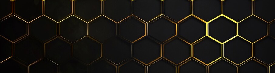Wall Mural - the background features a luxurious hexagonal abstract black metal design with golden light lines, a