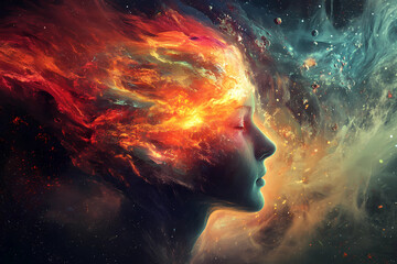 Wall Mural - illustration of annual collective mind concept art, exploding mind, inner world, dreams, emotions, imagination and creative mind