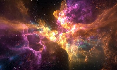 Wall Mural - beautiful space smoke with flickering stars and colorful bursts lighting up the sky