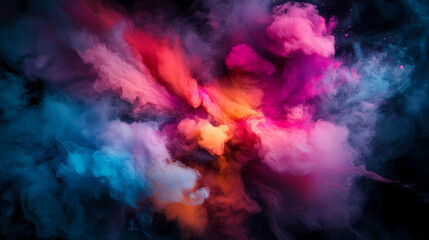 Wall Mural - splash of color paint, water or smoke on dark background, abstract pattern, concept of explosion, wa