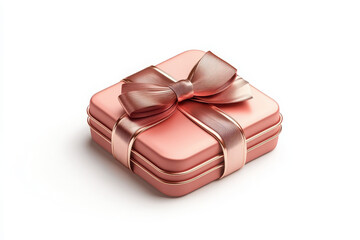 Wall Mural - a 3d illustration of a square gift box with a rose gold ribbon and bow elegantly designed in soft red tone suitable for various festive events isolated on white background