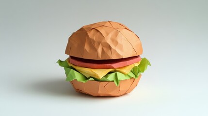 Canvas Print - A Delicious Hamburger Constructed With Paper Origami Techniques