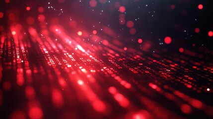 Red data stream. Digital binary code. Computer system running. Futuristic technology background. Abstract glowing numbers. Software or programming concept. Data analysis.