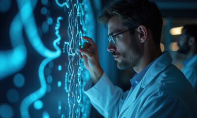 scientist analyzing blue data interface - ai & machine learning