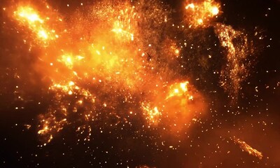 Wall Mural - fireworks exploding in the cosmic sky with bright orange bursts illuminating the background as they 