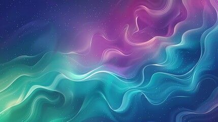 Wall Mural - An abstract background with swirling blue, green, and pink lines and white stars.