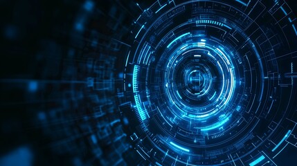 Wall Mural - futuristic technology background with glowing circular holograms and circuit board elements. high-te