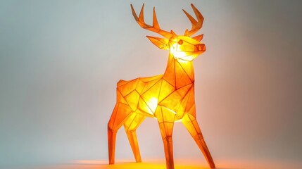 Canvas Print - A Golden Illuminated Deer Sculpture Sitting On A White Surface