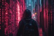 © Dimass - Neon-lit futuristic street with a mysterious figure