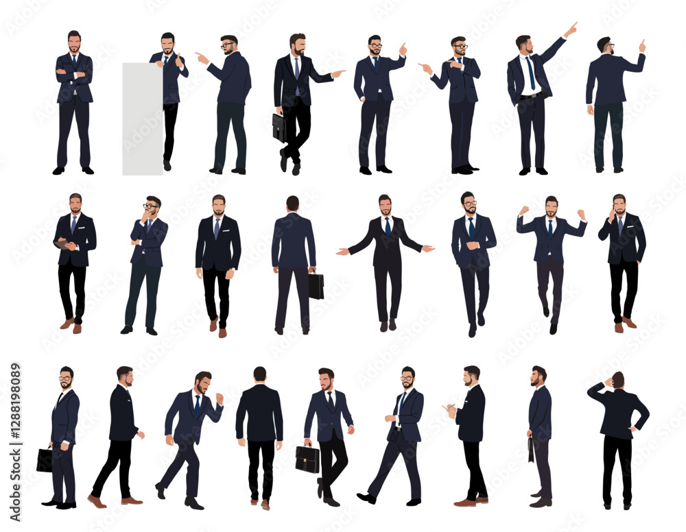Set of Businessman character in different poses. Business man in formal ...
